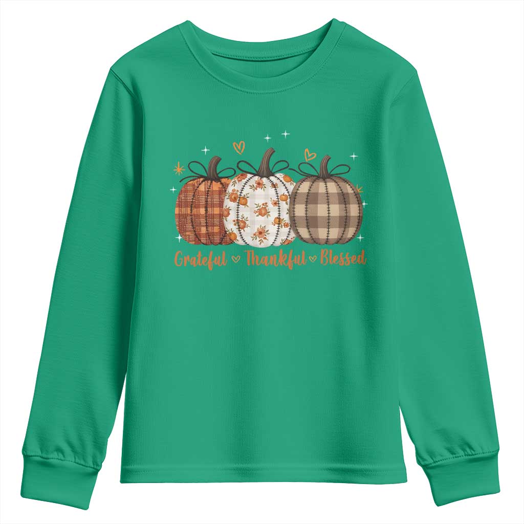 Grateful Thankful Blessed Pumpkin Youth Sweatshirt Hello Thanksgiving Cozy Fall Autumn Rustic - Wonder Print Shop