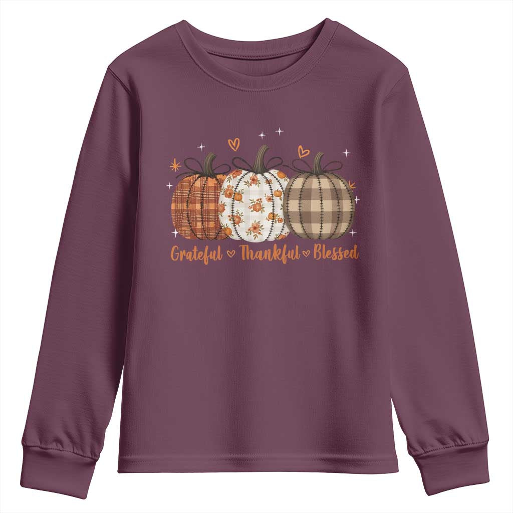 Grateful Thankful Blessed Pumpkin Youth Sweatshirt Hello Thanksgiving Cozy Fall Autumn Rustic - Wonder Print Shop