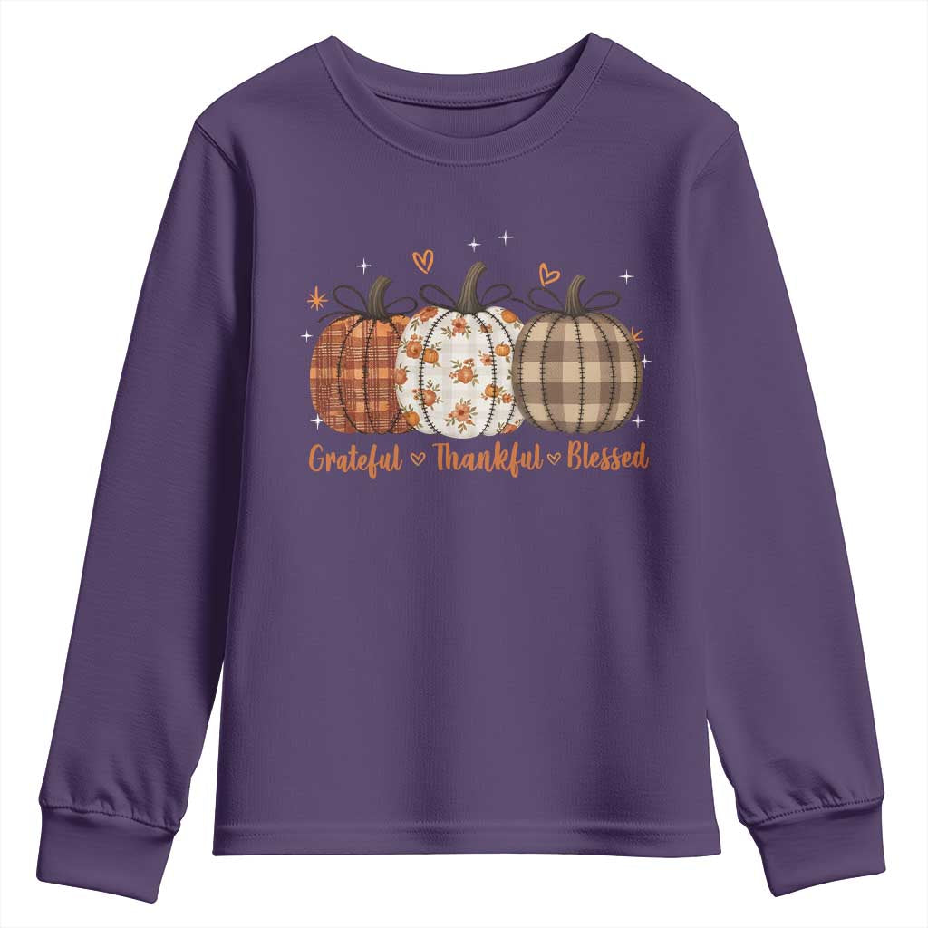 Grateful Thankful Blessed Pumpkin Youth Sweatshirt Hello Thanksgiving Cozy Fall Autumn Rustic - Wonder Print Shop
