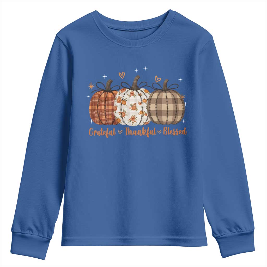 Grateful Thankful Blessed Pumpkin Youth Sweatshirt Hello Thanksgiving Cozy Fall Autumn Rustic - Wonder Print Shop