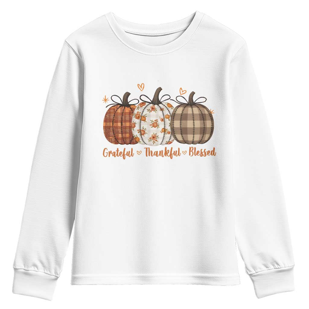 Grateful Thankful Blessed Pumpkin Youth Sweatshirt Hello Thanksgiving Cozy Fall Autumn Rustic - Wonder Print Shop