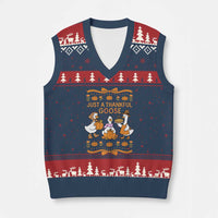 Just a Thankful Goose V-Neck Knit Sweater Vest Thanksgiving Silly Gooses - Wonder Print Shop