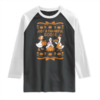 Just a Thankful Goose Raglan Shirt Thanksgiving Silly Gooses - Wonder Print Shop