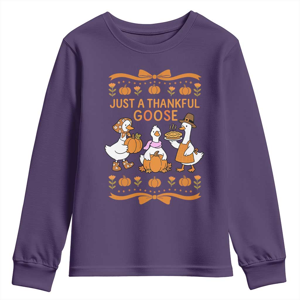 Just a Thankful Goose Youth Sweatshirt Thanksgiving Silly Gooses - Wonder Print Shop