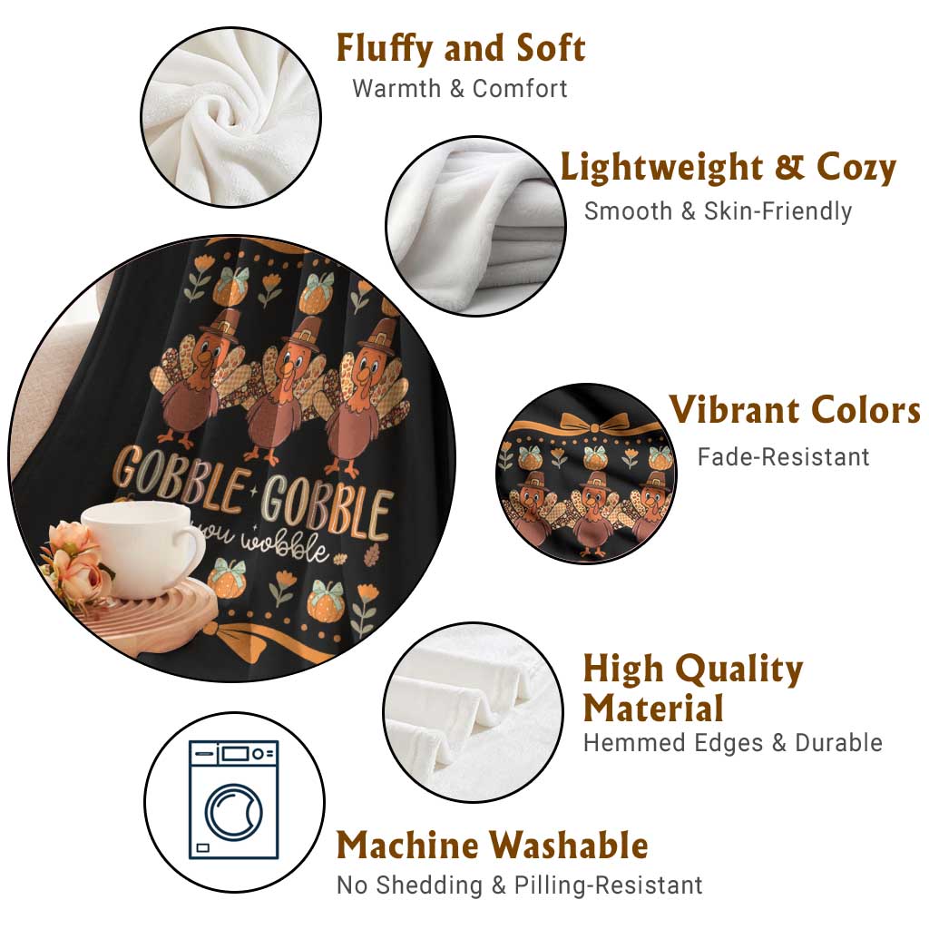 Gobble Gobble Till You Wobble Throw Blanket Funny Thanksgiving Turkey - Wonder Print Shop