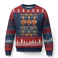 Gobble Gobble Till You Wobble Ugly Christmas Sweater Funny Thanksgiving Turkey - Wonder Print Shop