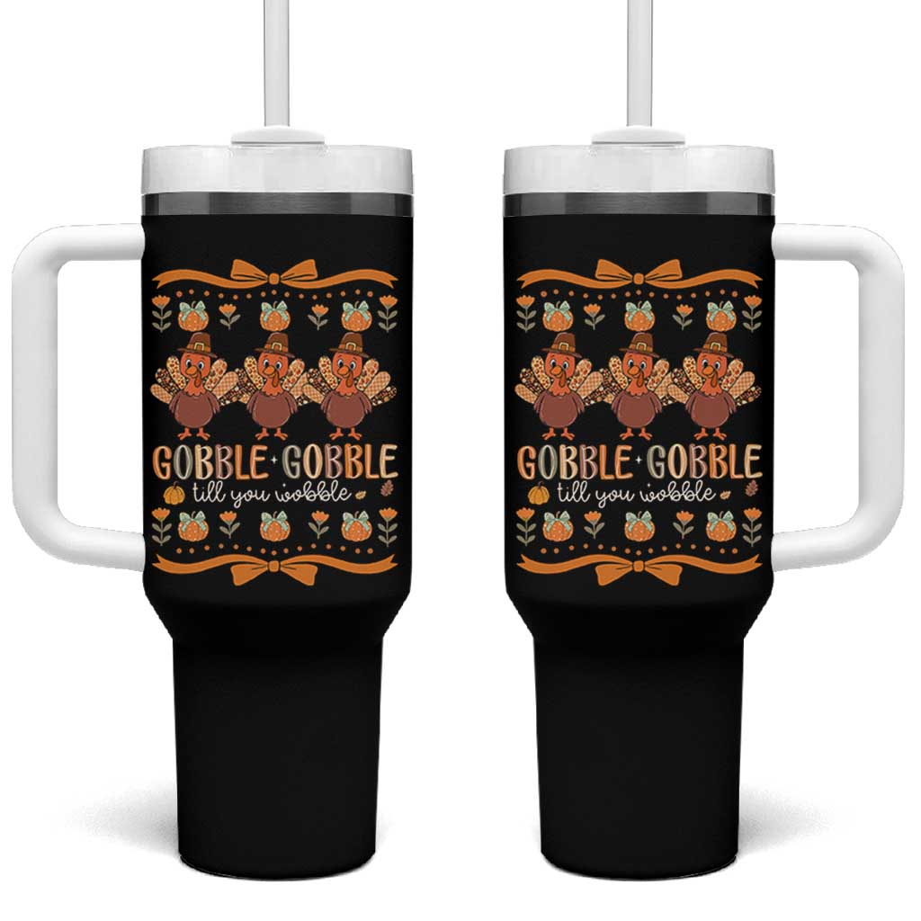 Gobble Gobble Till You Wobble Tumbler With Handle Funny Thanksgiving Turkey - Wonder Print Shop