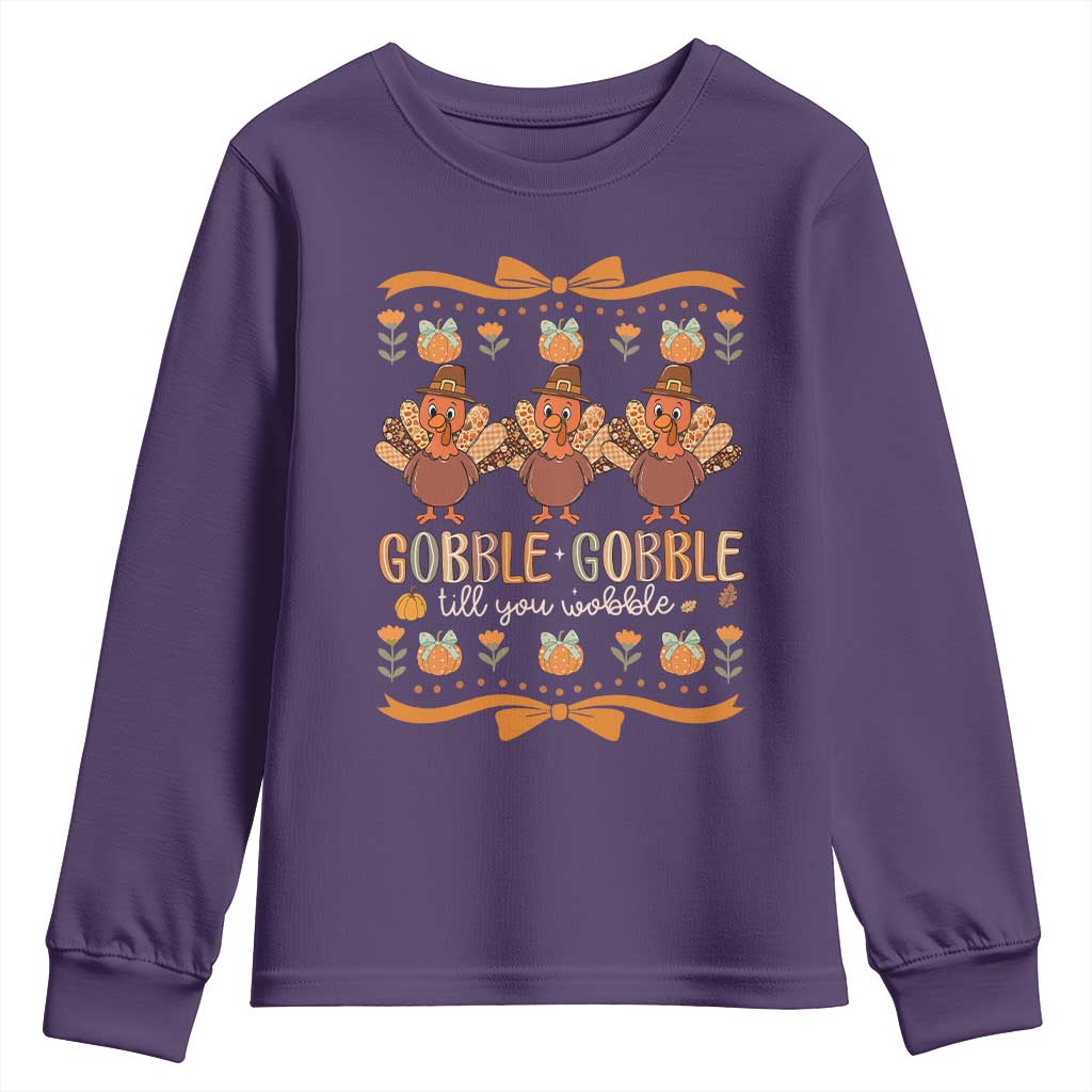 Gobble Gobble Till You Wobble Youth Sweatshirt Funny Thanksgiving Turkey - Wonder Print Shop