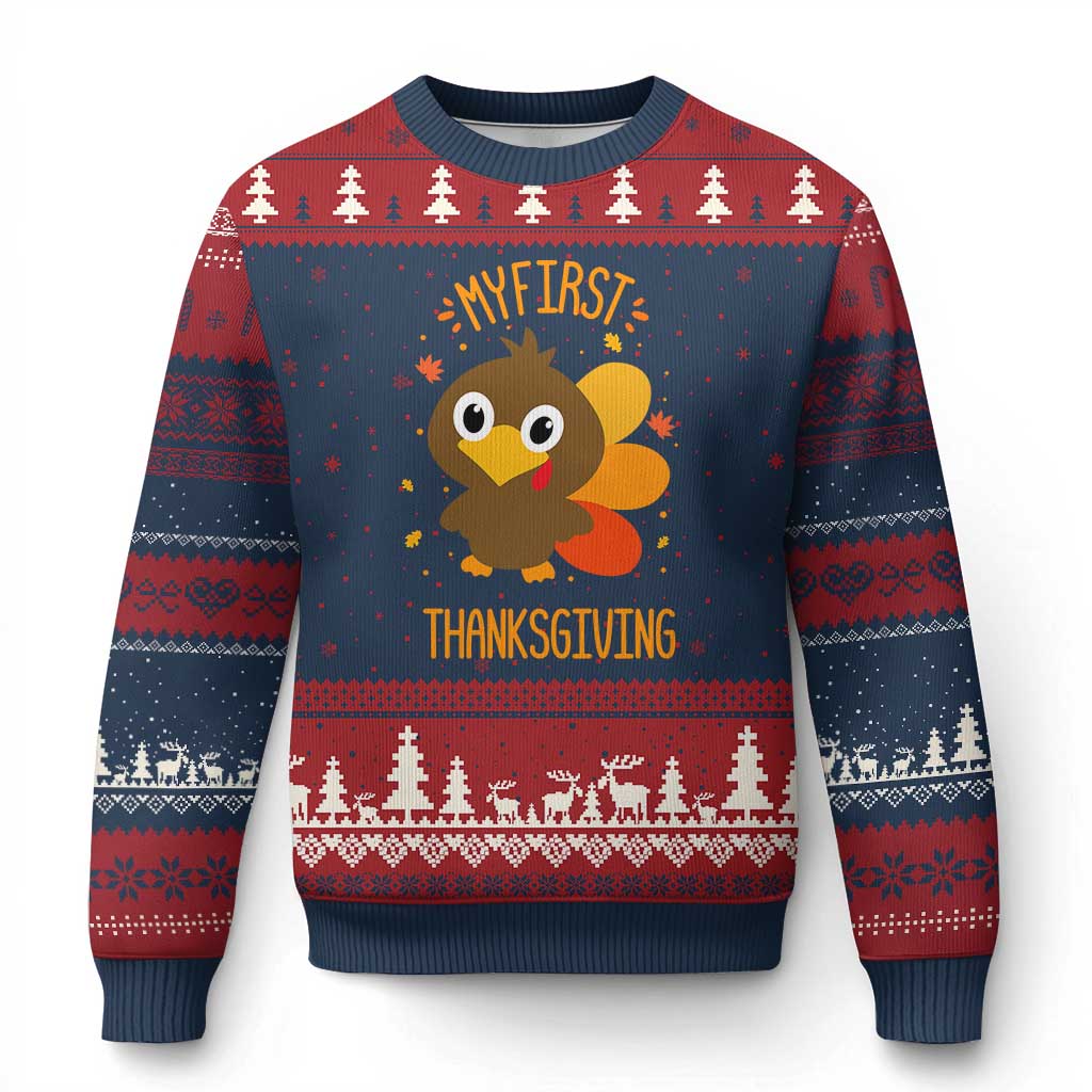 My First Thanksgiving Ugly Christmas Sweater Funny Thanksgiving Turkey - Wonder Print Shop