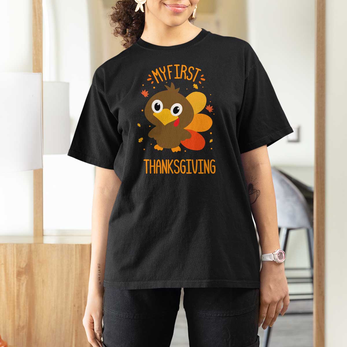 My First Thanksgiving T Shirt For Women Funny Thanksgiving Turkey - Wonder Print Shop