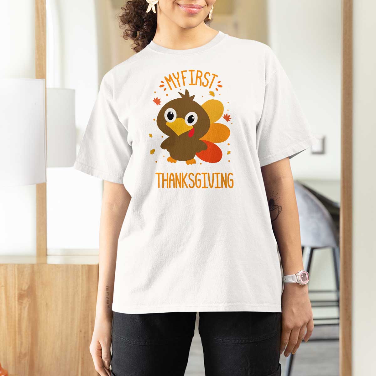 My First Thanksgiving T Shirt For Women Funny Thanksgiving Turkey - Wonder Print Shop