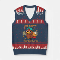 My First Thanksgiving V-Neck Knit Sweater Vest Funny Newborn Thanksgiving Turkey Boys - Wonder Print Shop