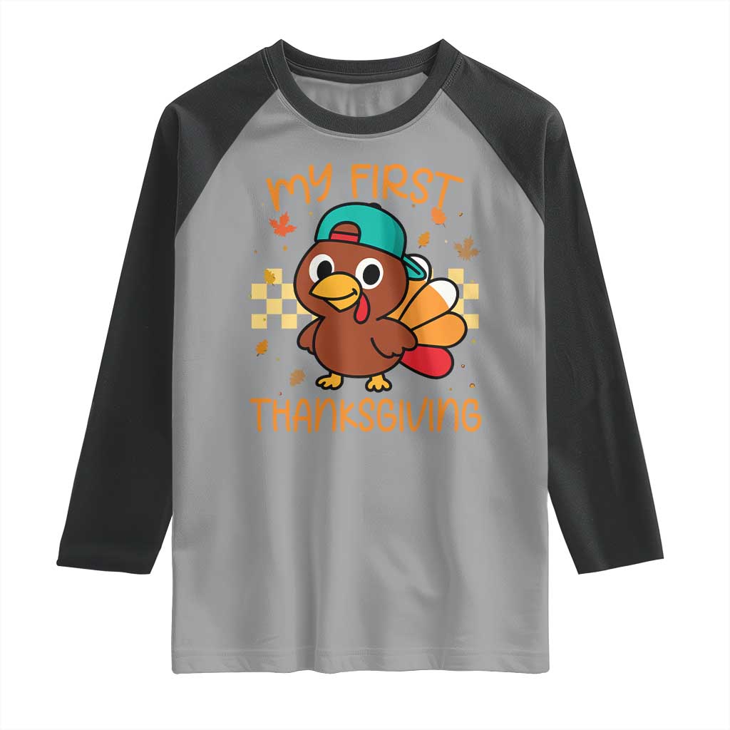 My First Thanksgiving Raglan Shirt Funny Newborn Thanksgiving Turkey Boys - Wonder Print Shop