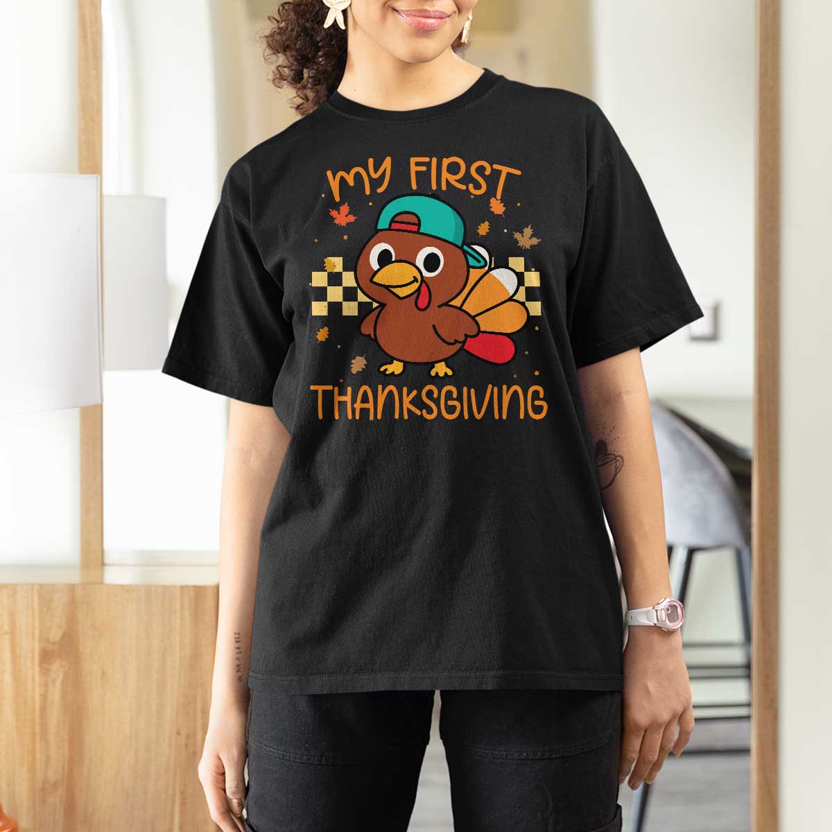 My First Thanksgiving T Shirt For Women Funny Newborn Thanksgiving Turkey Boys - Wonder Print Shop