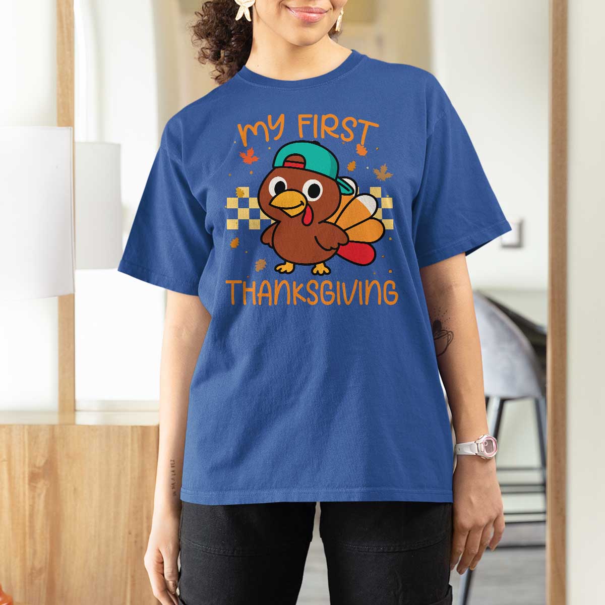 My First Thanksgiving T Shirt For Women Funny Newborn Thanksgiving Turkey Boys - Wonder Print Shop