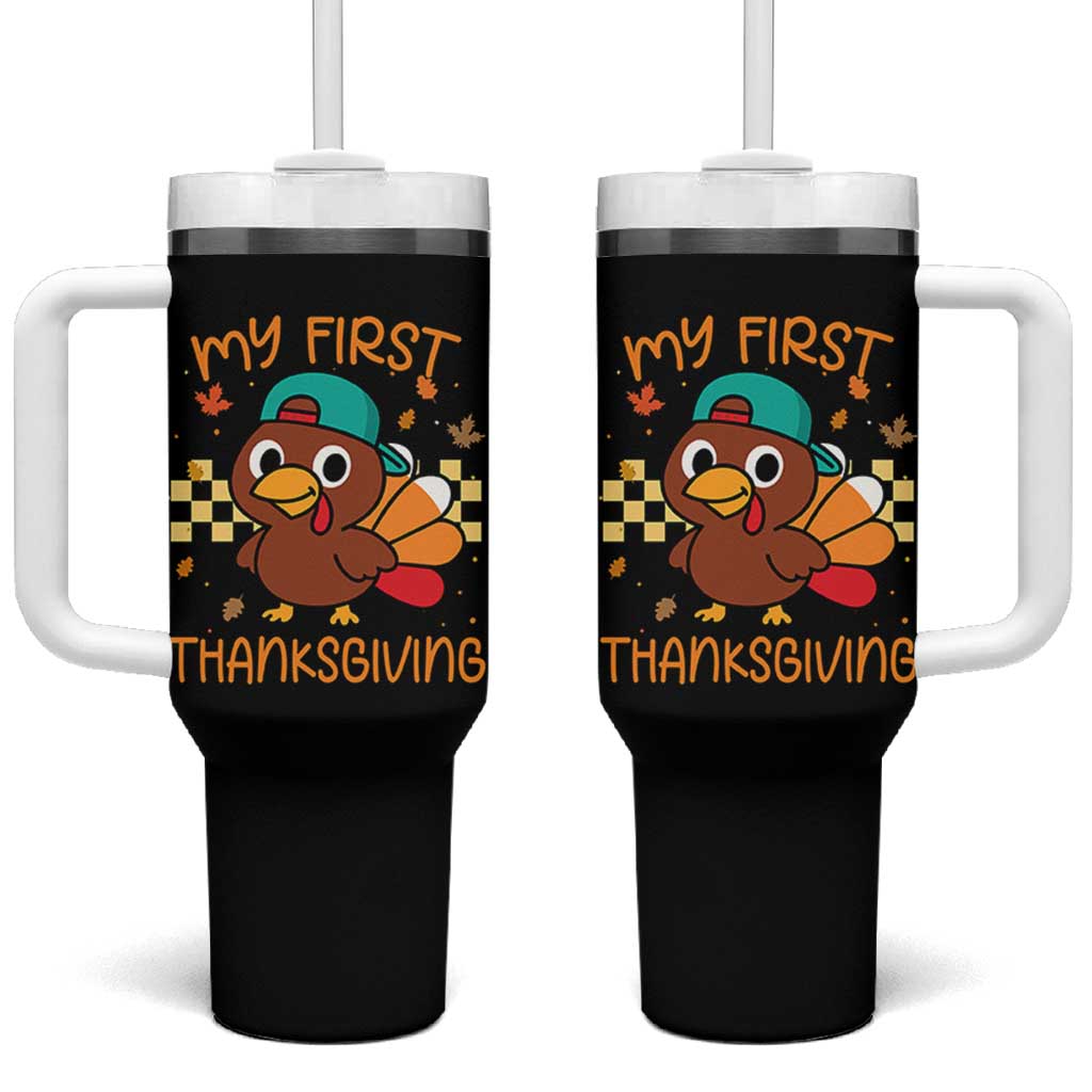 My First Thanksgiving Tumbler With Handle Funny Newborn Thanksgiving Turkey Boys - Wonder Print Shop