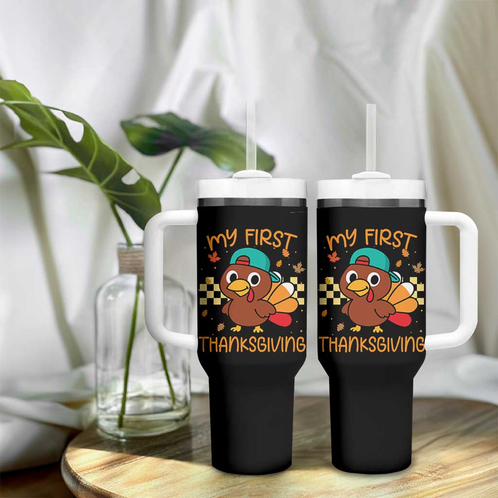 My First Thanksgiving Tumbler With Handle Funny Newborn Thanksgiving Turkey Boys - Wonder Print Shop