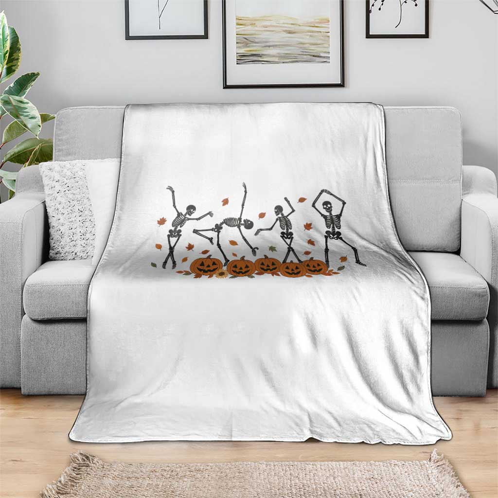 Dancing Skeleton Throw Blanket Retro Halloween Party Pumpkin Fall Season - Wonder Print Shop
