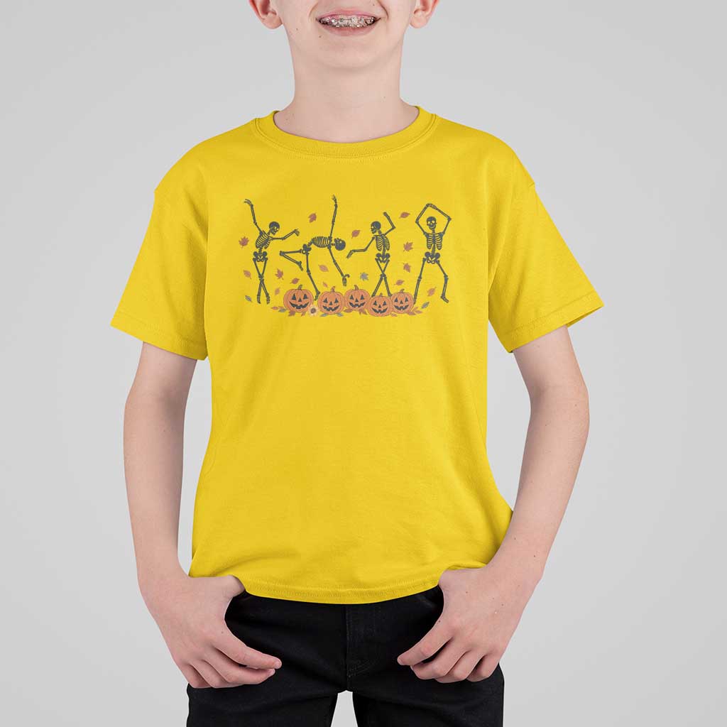 Dancing Skeleton T Shirt For Kid Retro Halloween Party Pumpkin Fall Season - Wonder Print Shop
