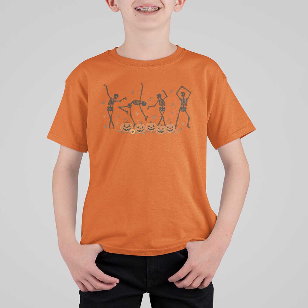 Dancing Skeleton T Shirt For Kid Retro Halloween Party Pumpkin Fall Season - Wonder Print Shop