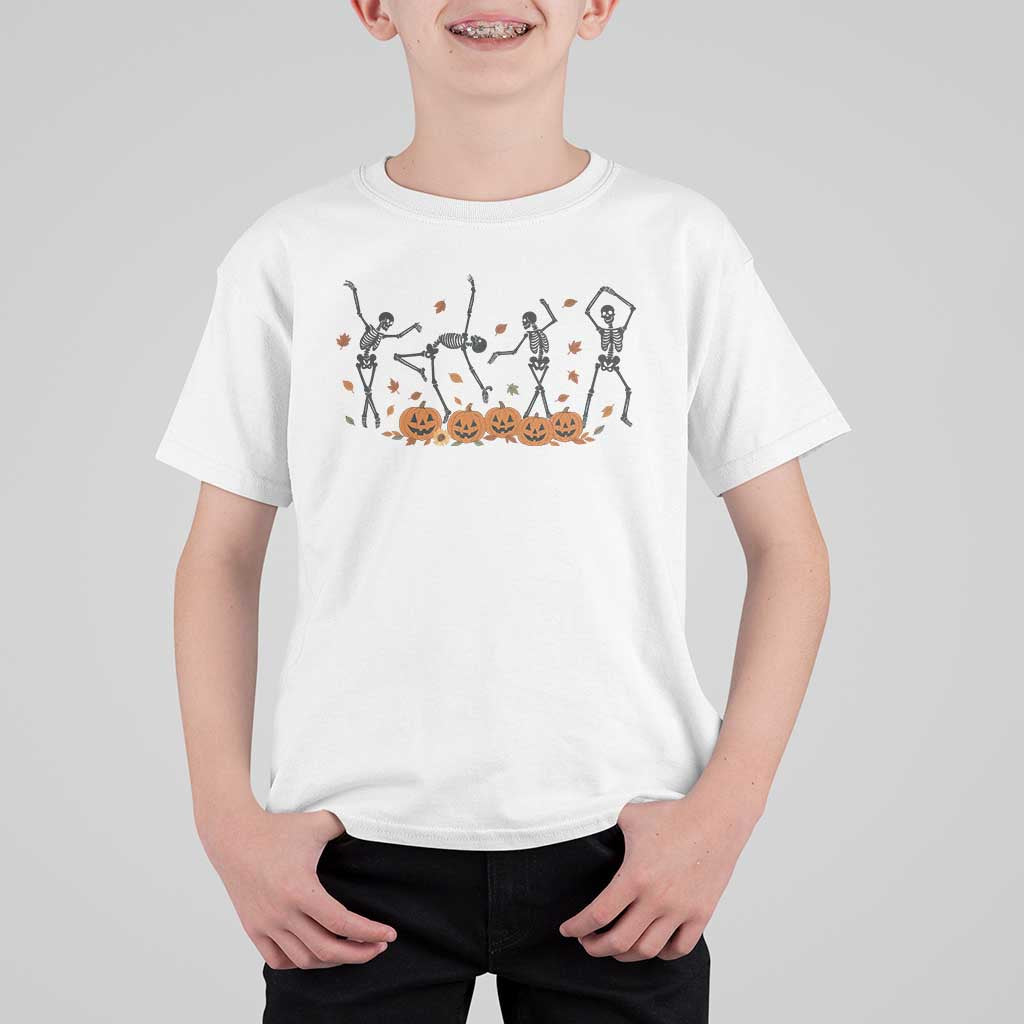 Dancing Skeleton T Shirt For Kid Retro Halloween Party Pumpkin Fall Season - Wonder Print Shop