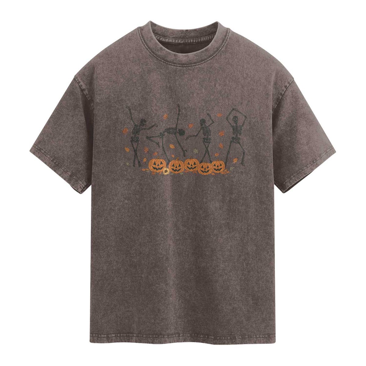 Dancing Skeleton Washed Cotton T-Shirt Retro Halloween Party Pumpkin Fall Season