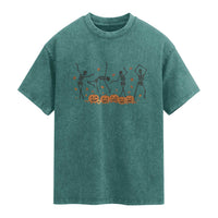 Dancing Skeleton Washed Cotton T-Shirt Retro Halloween Party Pumpkin Fall Season
