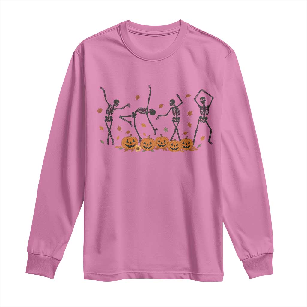 Dancing Skeleton Long Sleeve Shirt Retro Halloween Party Pumpkin Fall Season - Wonder Print Shop