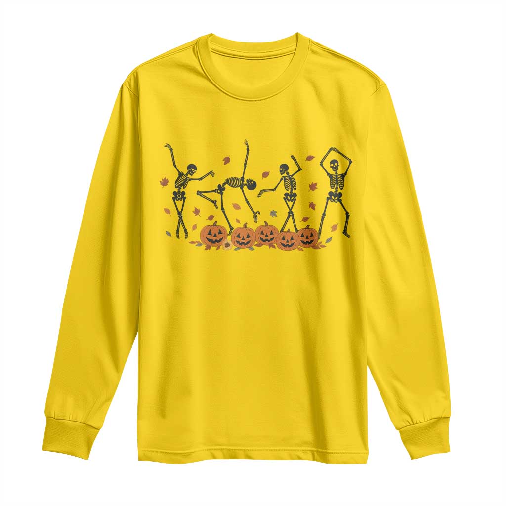 Dancing Skeleton Long Sleeve Shirt Retro Halloween Party Pumpkin Fall Season - Wonder Print Shop