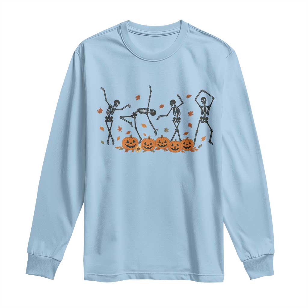Dancing Skeleton Long Sleeve Shirt Retro Halloween Party Pumpkin Fall Season - Wonder Print Shop