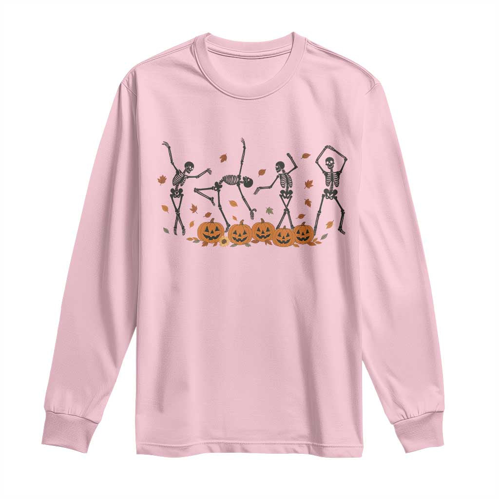 Dancing Skeleton Long Sleeve Shirt Retro Halloween Party Pumpkin Fall Season - Wonder Print Shop