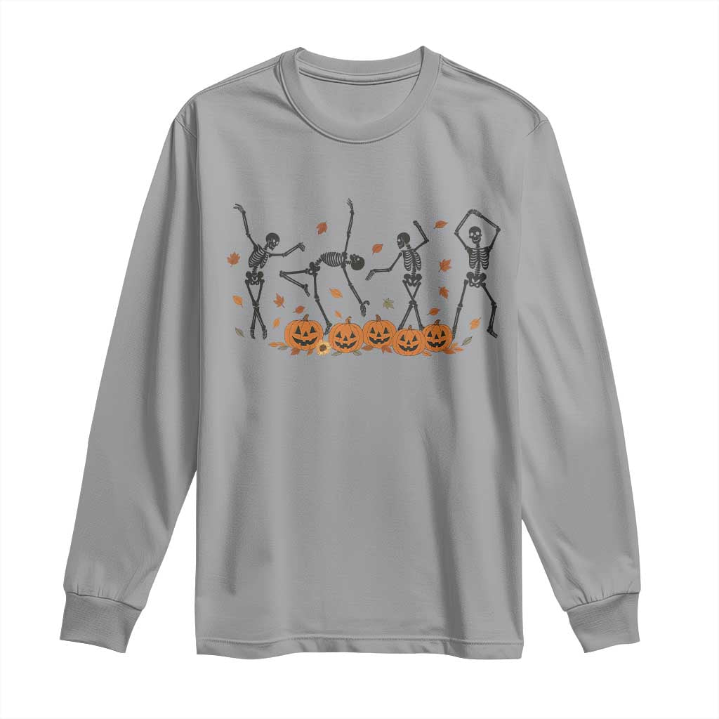 Dancing Skeleton Long Sleeve Shirt Retro Halloween Party Pumpkin Fall Season - Wonder Print Shop
