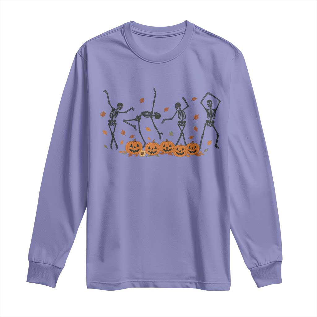 Dancing Skeleton Long Sleeve Shirt Retro Halloween Party Pumpkin Fall Season - Wonder Print Shop
