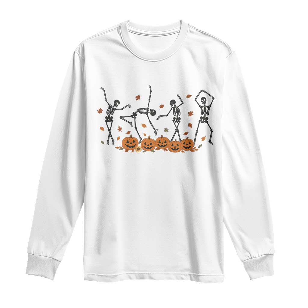Dancing Skeleton Long Sleeve Shirt Retro Halloween Party Pumpkin Fall Season - Wonder Print Shop
