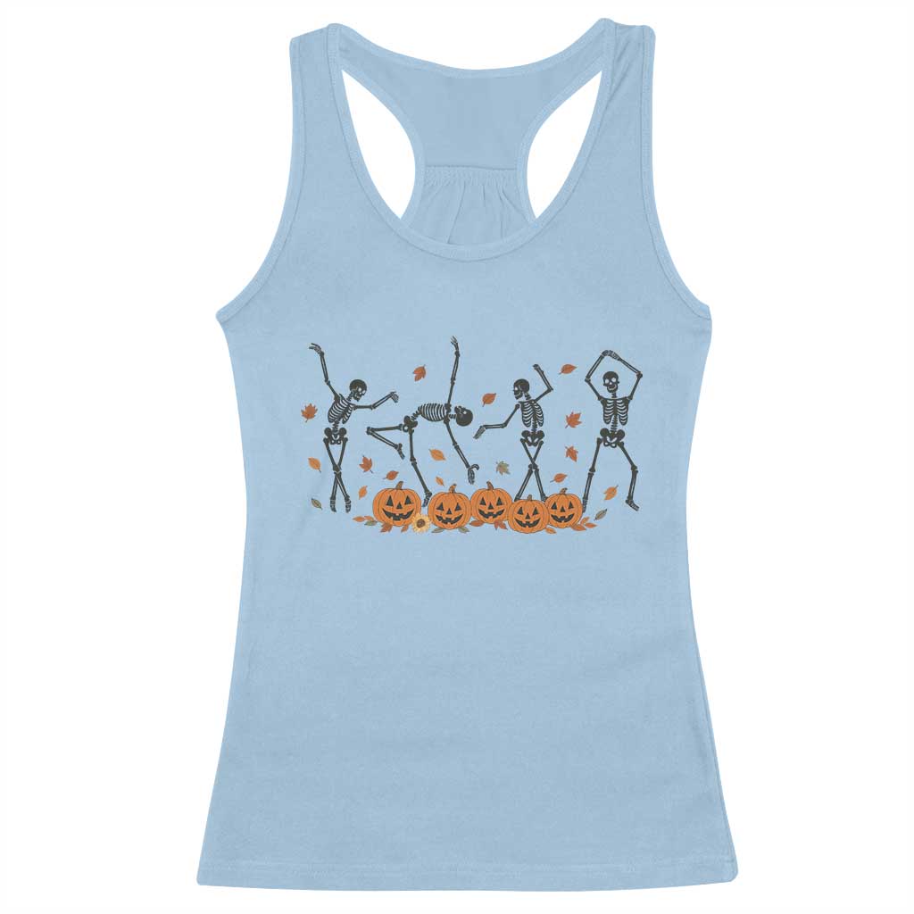 Dancing Skeleton Racerback Tank Top Retro Halloween Party Pumpkin Fall Season - Wonder Print Shop