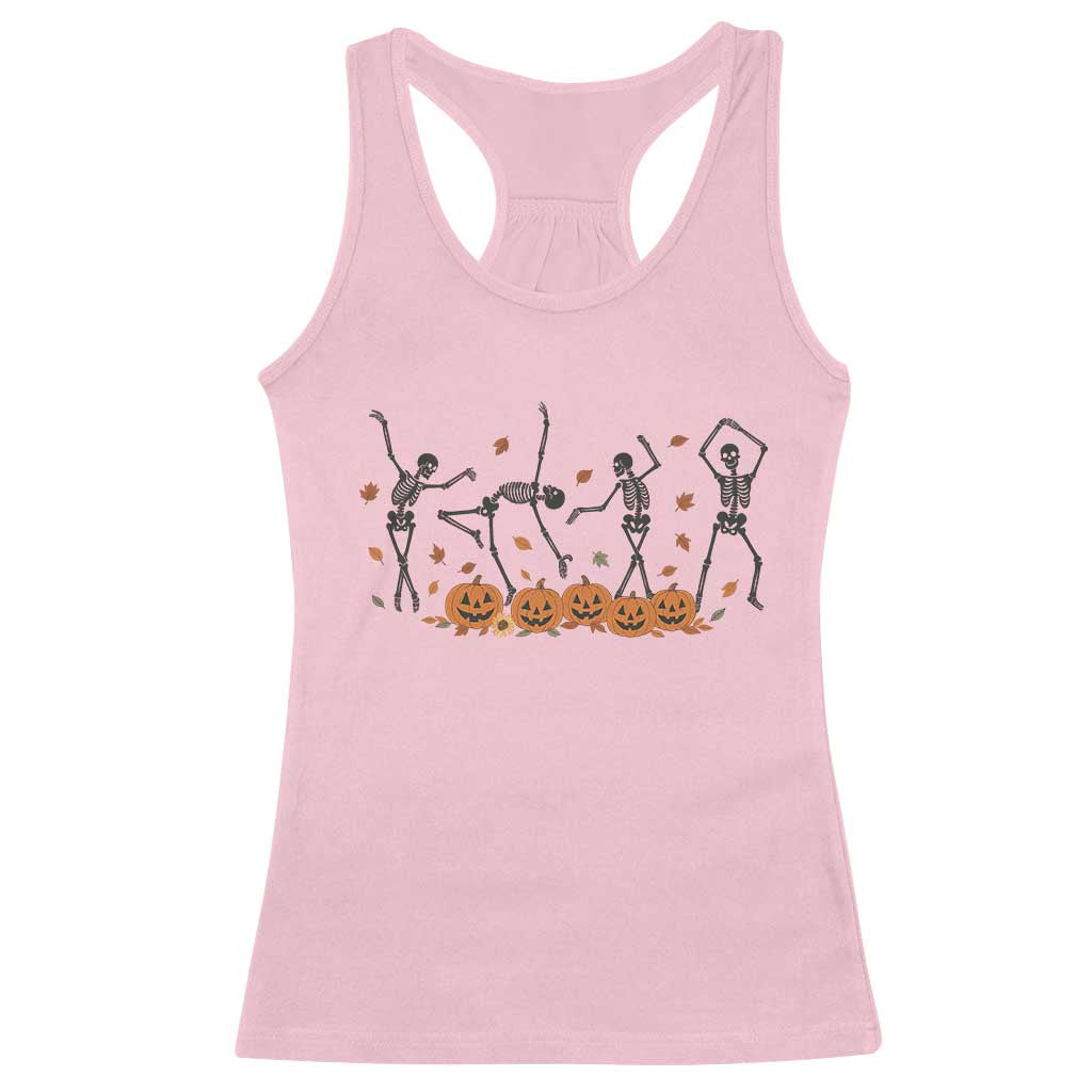 Dancing Skeleton Racerback Tank Top Retro Halloween Party Pumpkin Fall Season - Wonder Print Shop