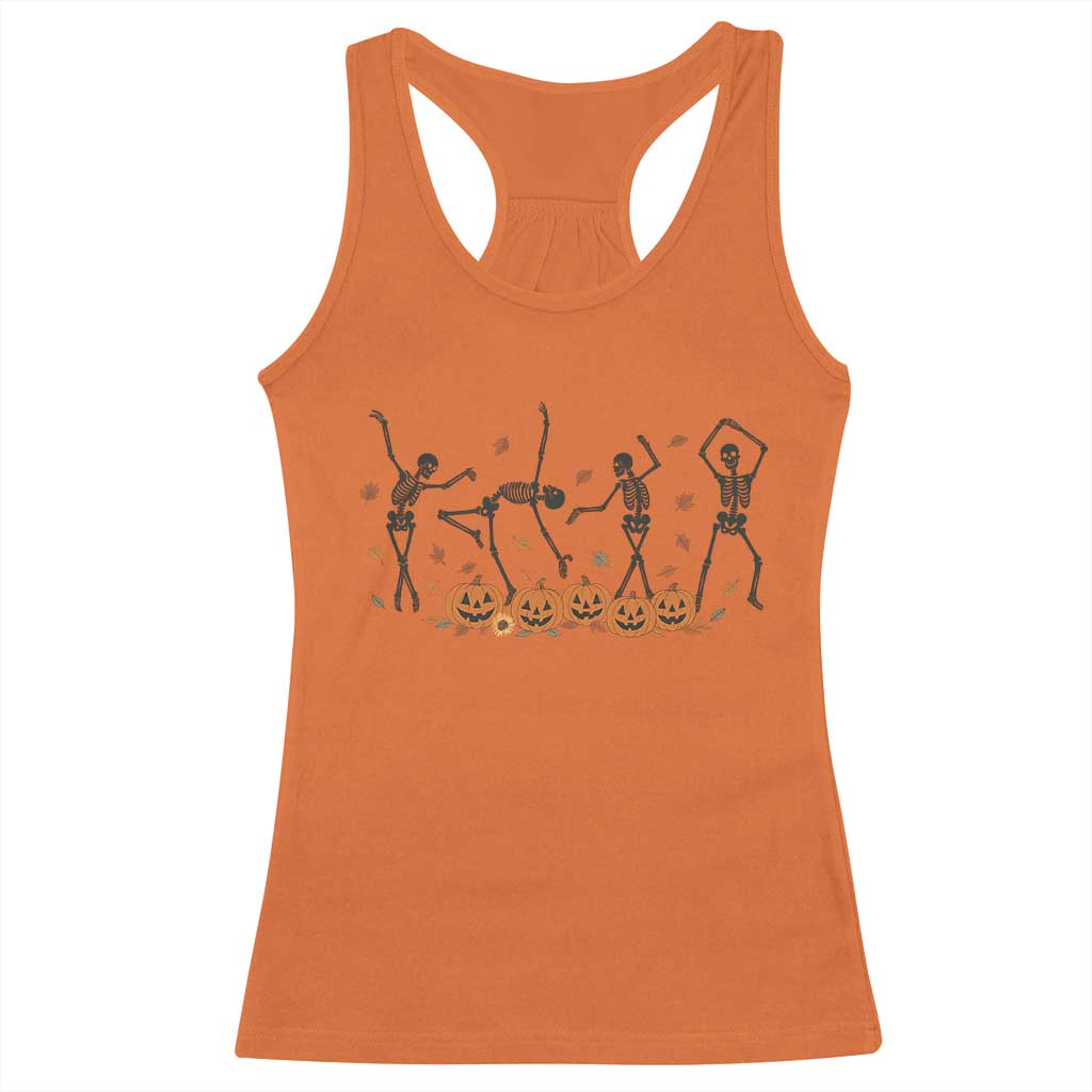 Dancing Skeleton Racerback Tank Top Retro Halloween Party Pumpkin Fall Season - Wonder Print Shop