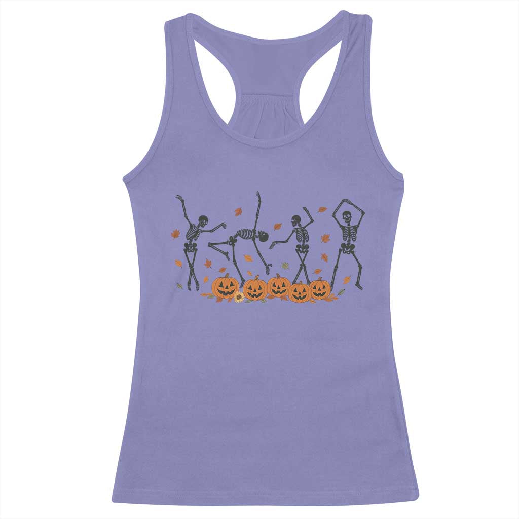 Dancing Skeleton Racerback Tank Top Retro Halloween Party Pumpkin Fall Season - Wonder Print Shop