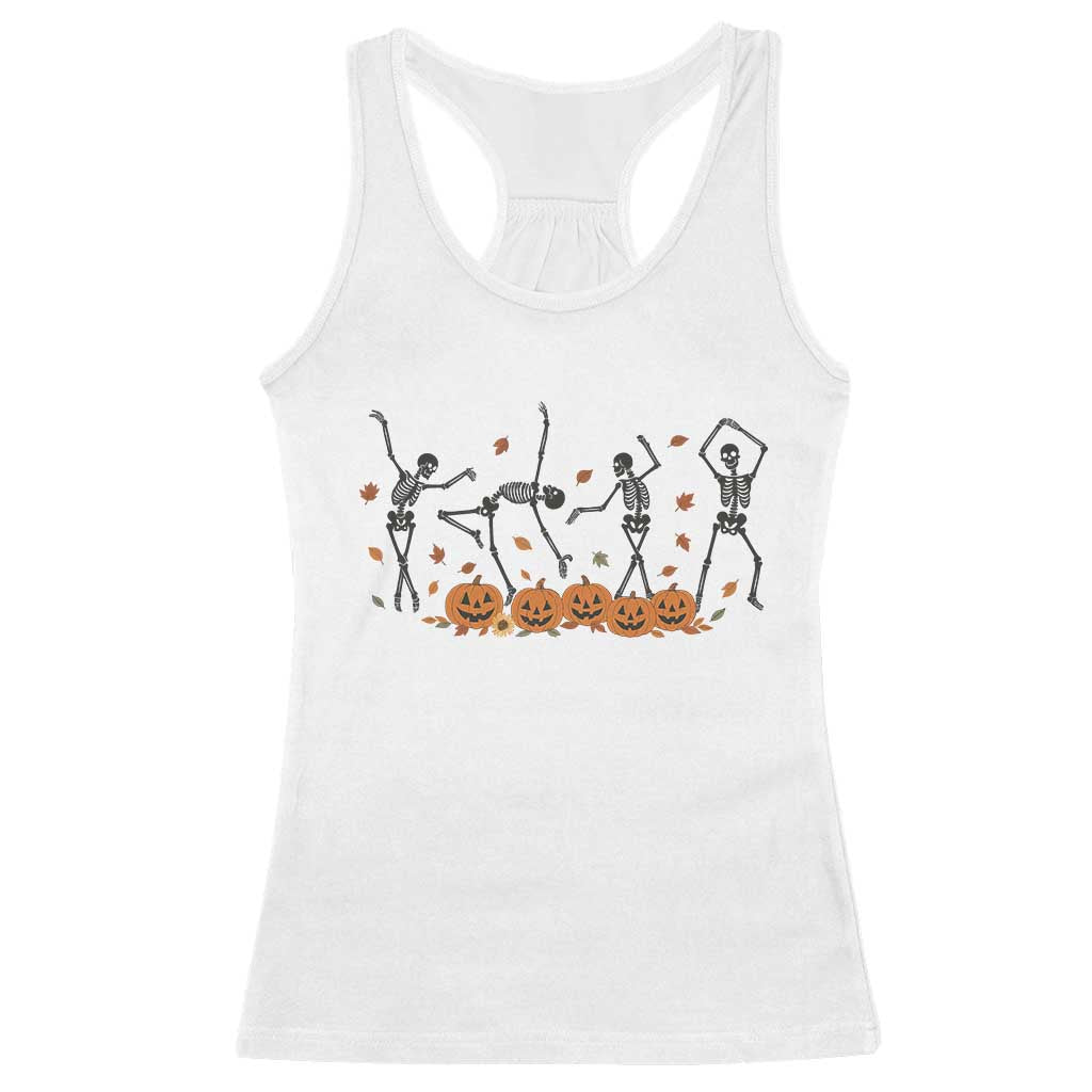 Dancing Skeleton Racerback Tank Top Retro Halloween Party Pumpkin Fall Season - Wonder Print Shop