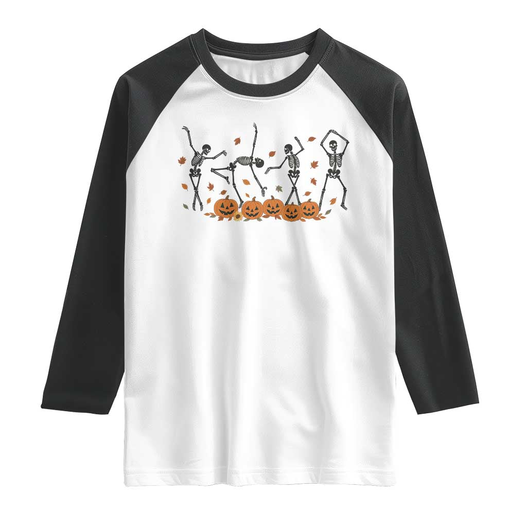 Dancing Skeleton Raglan Shirt Retro Halloween Party Pumpkin Fall Season - Wonder Print Shop