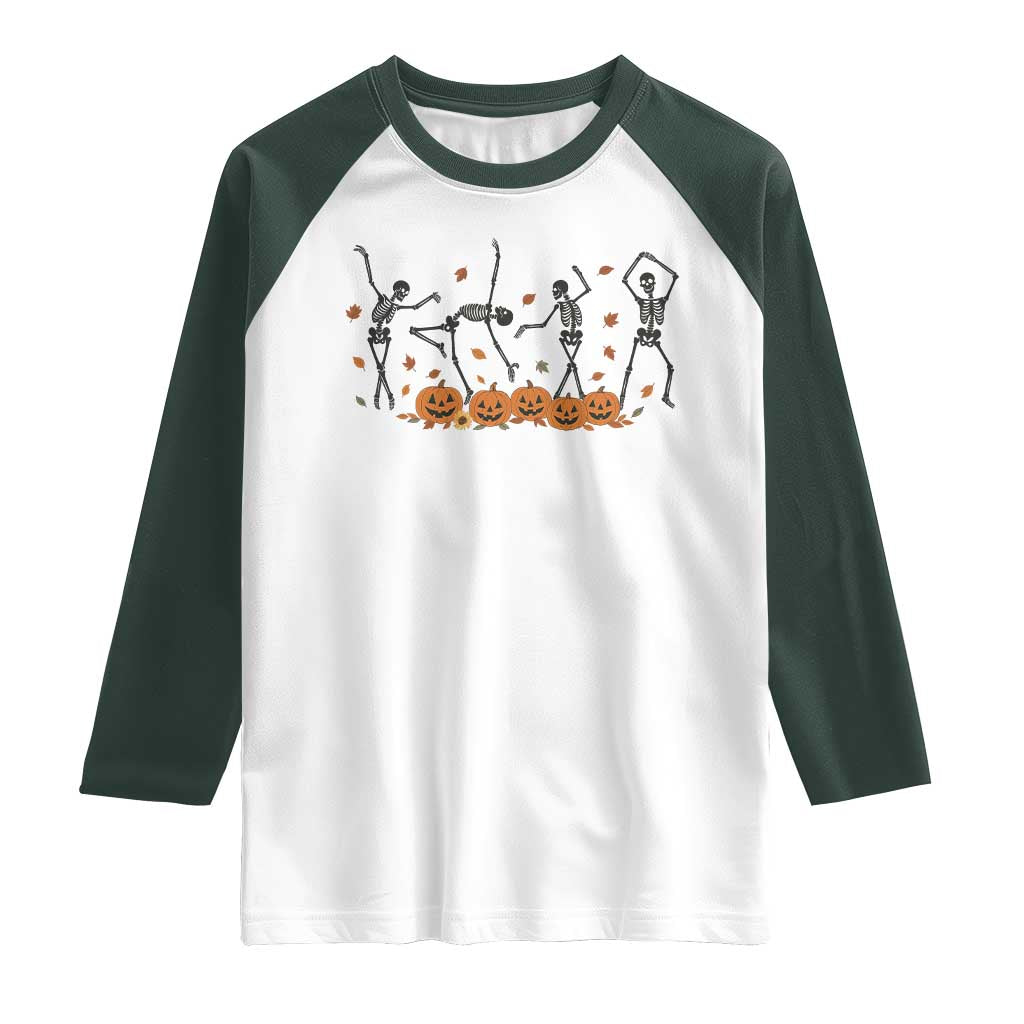 Dancing Skeleton Raglan Shirt Retro Halloween Party Pumpkin Fall Season - Wonder Print Shop