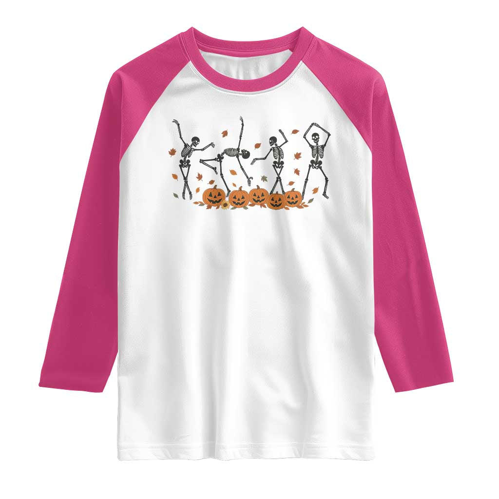 Dancing Skeleton Raglan Shirt Retro Halloween Party Pumpkin Fall Season - Wonder Print Shop