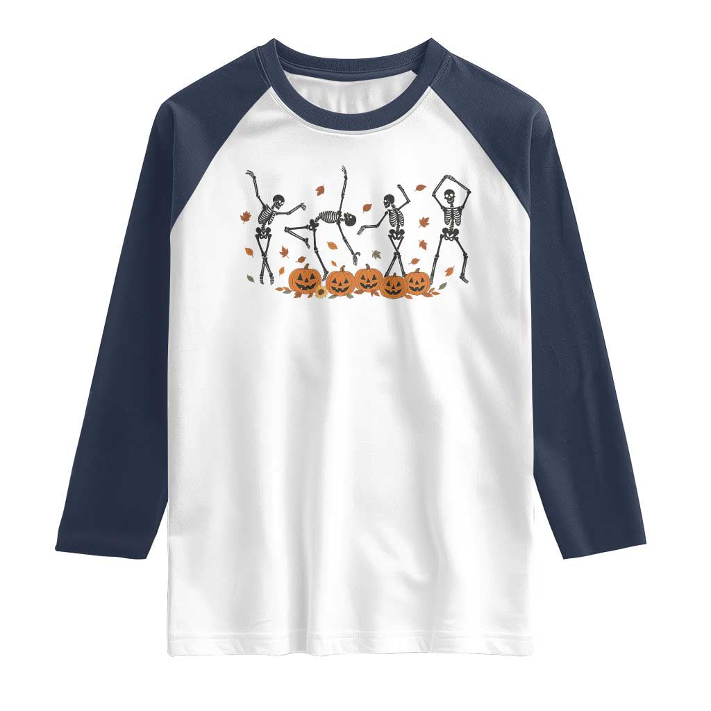 Dancing Skeleton Raglan Shirt Retro Halloween Party Pumpkin Fall Season - Wonder Print Shop