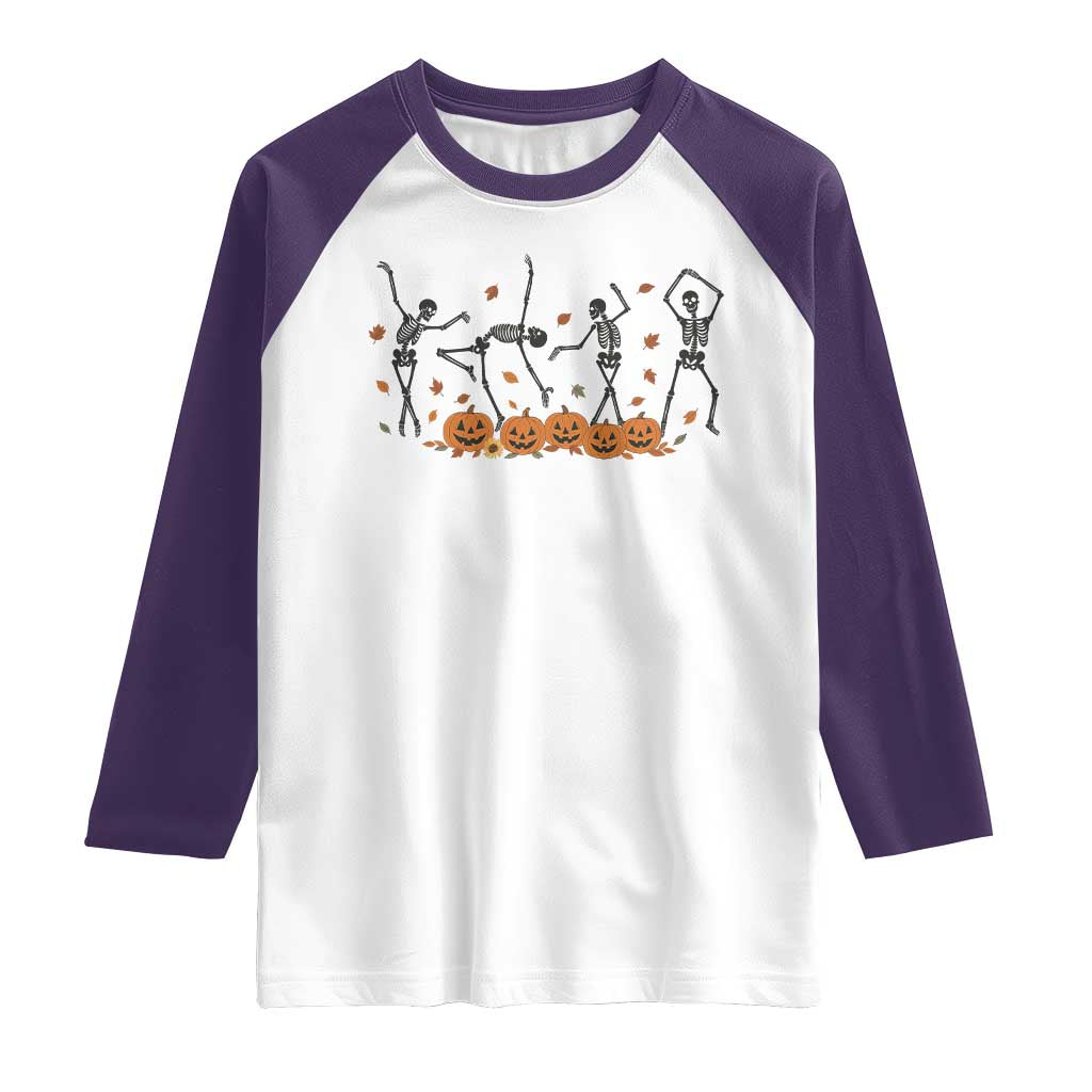 Dancing Skeleton Raglan Shirt Retro Halloween Party Pumpkin Fall Season - Wonder Print Shop