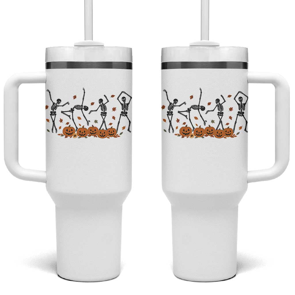 Dancing Skeleton Tumbler With Handle Retro Halloween Party Pumpkin Fall Season - Wonder Print Shop