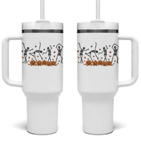 Dancing Skeleton Tumbler With Handle Retro Halloween Party Pumpkin Fall Season - Wonder Print Shop