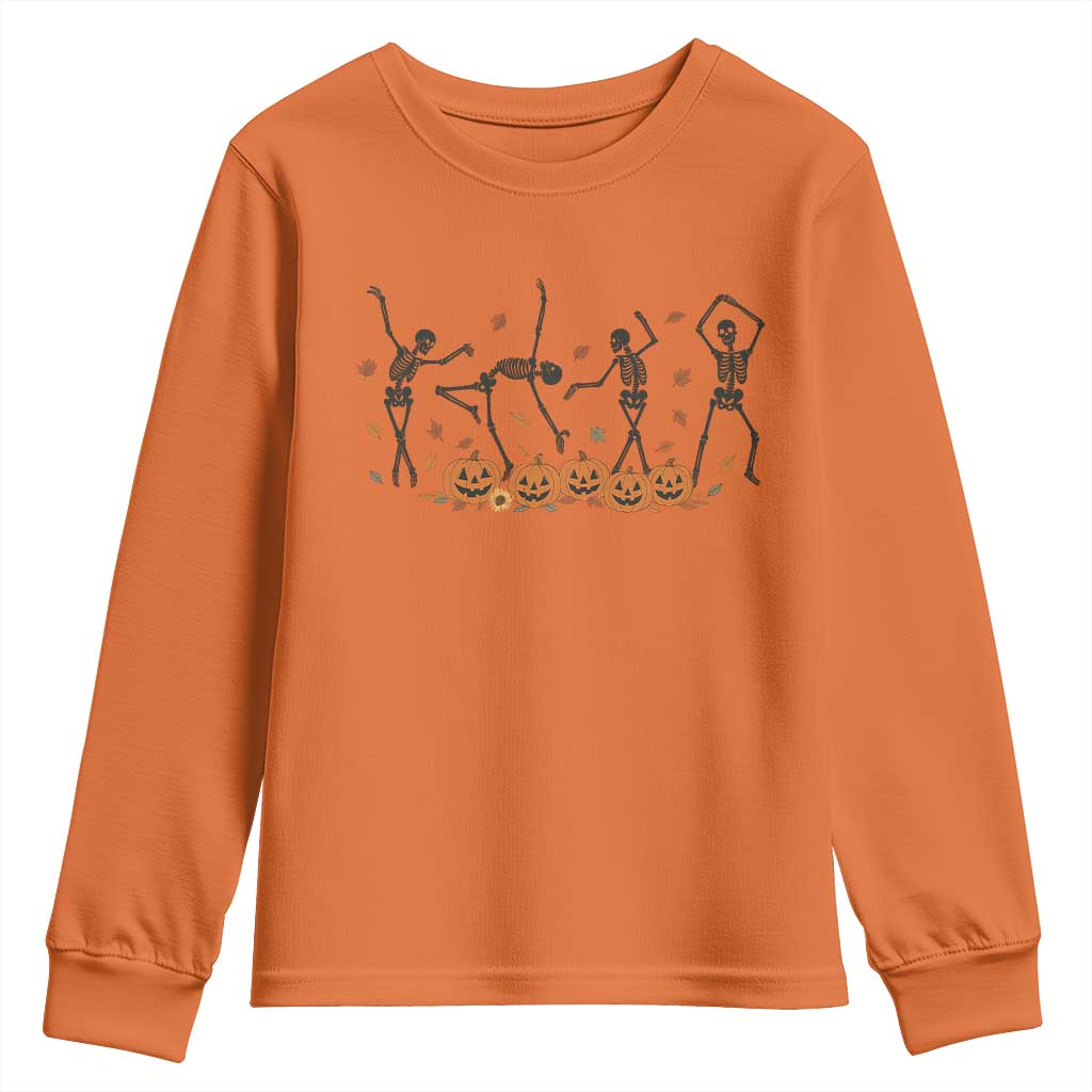 Dancing Skeleton Youth Sweatshirt Retro Halloween Party Pumpkin Fall Season - Wonder Print Shop