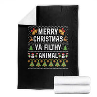 Merry Christmas Ya Filthy Animal Throw Blanket Ugly Xmas Movie Alone Pajama - Wonder Print Shop