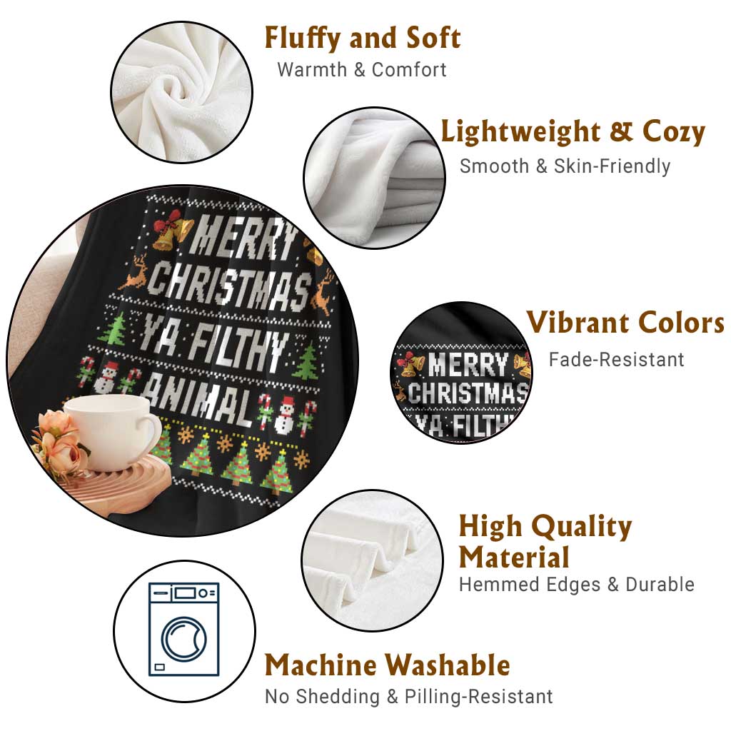 Merry Christmas Ya Filthy Animal Throw Blanket Ugly Xmas Movie Alone Pajama - Wonder Print Shop