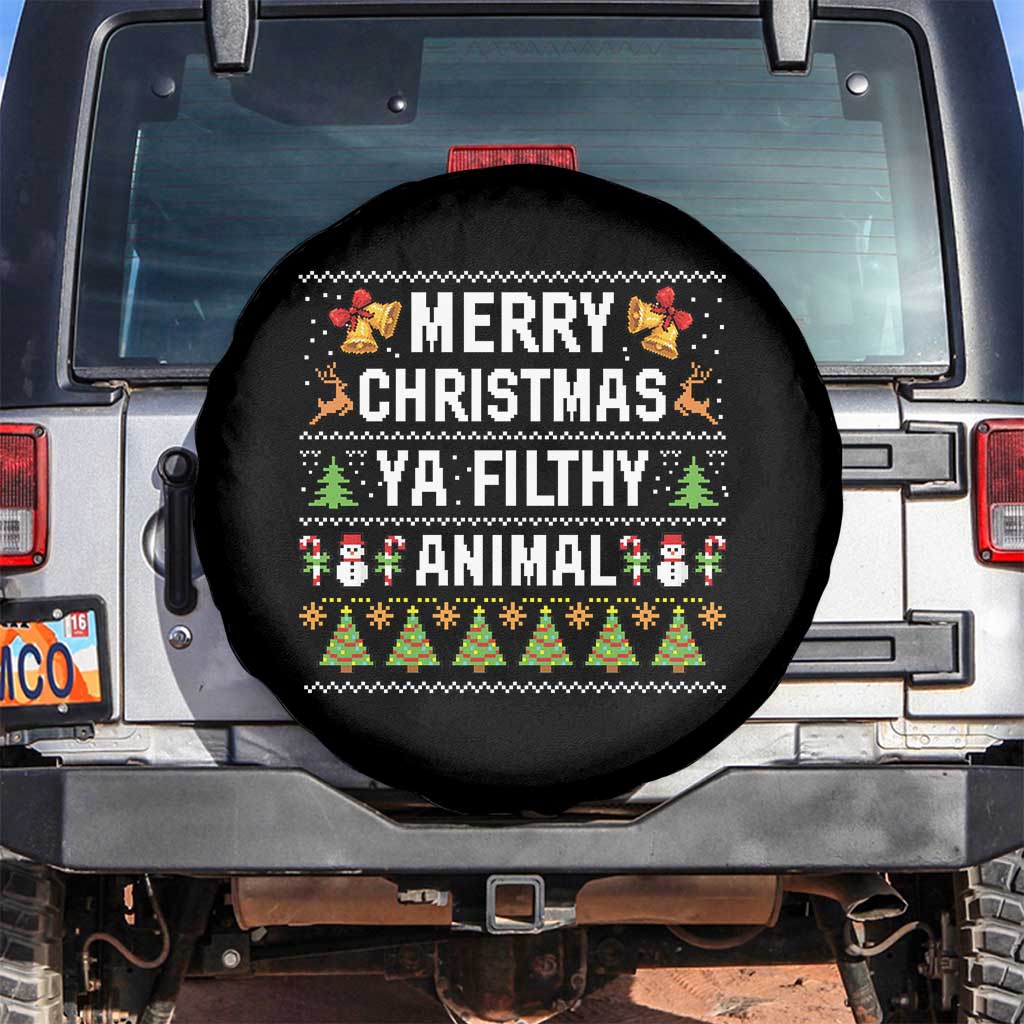 Merry Christmas Ya Filthy Animal Spare Tire Cover Ugly Xmas Movie Alone Pajama - Wonder Print Shop